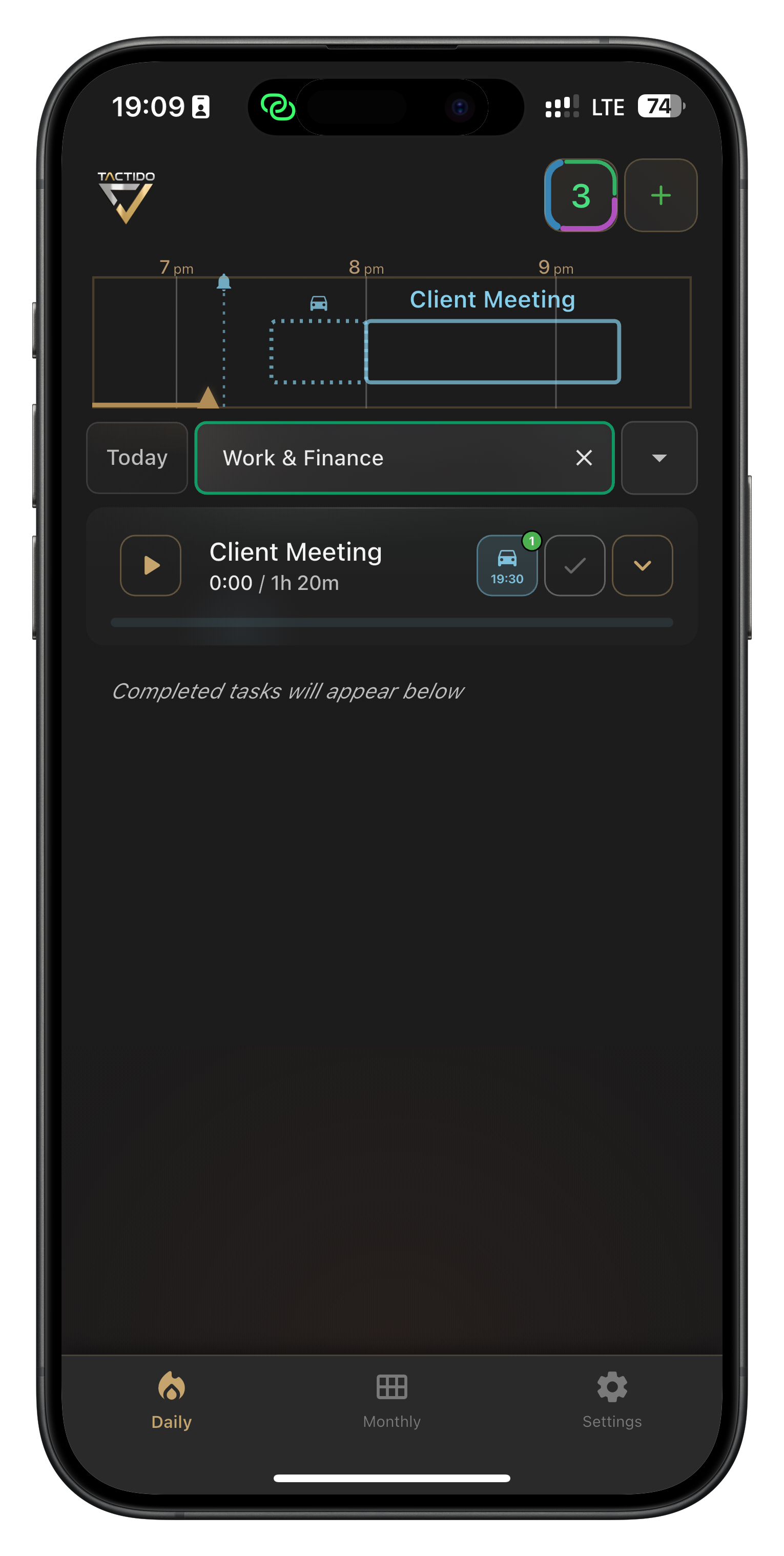Tactido lista aktywności z wydarzeniami kalendarza