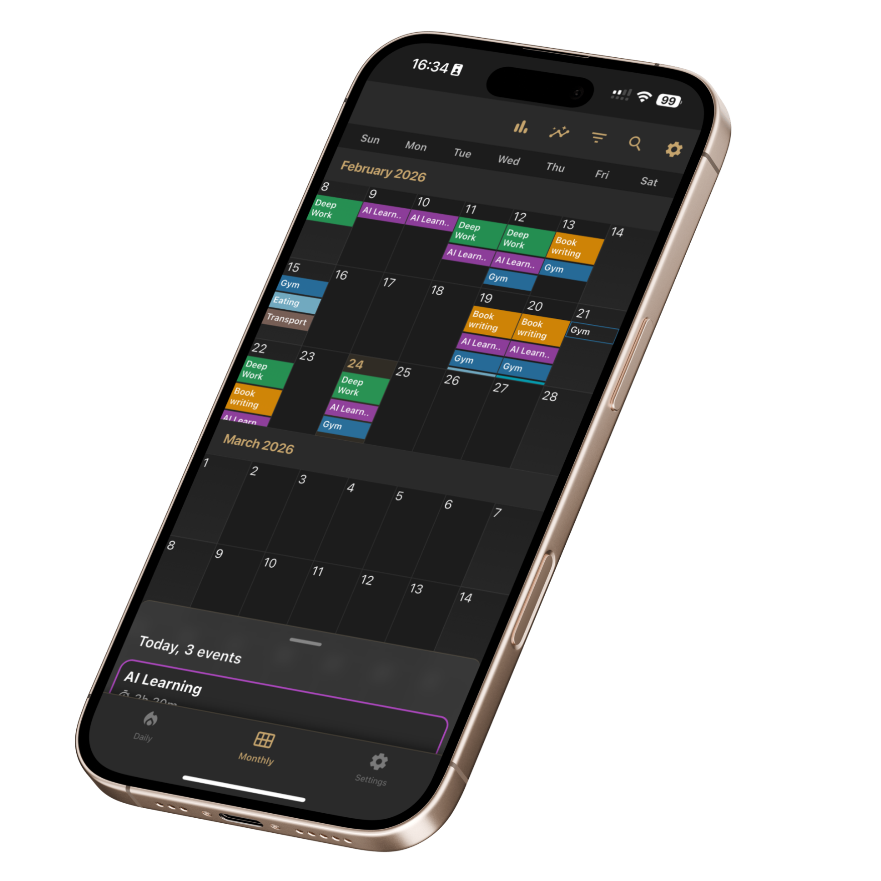 Tactido widok kalendarza miesięcznego