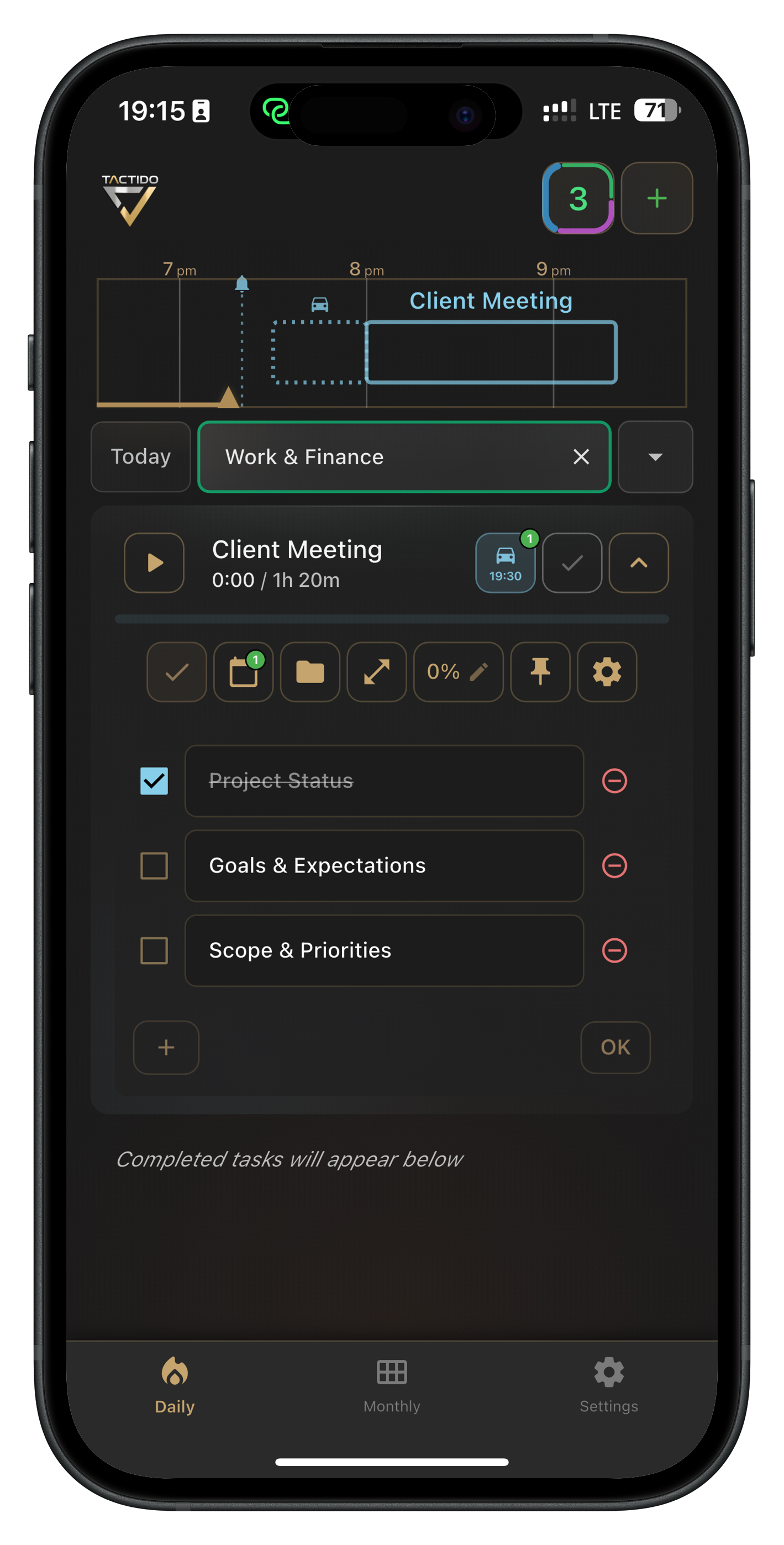 Tactido zarządzanie zadaniami z aktywności Client Meeting
